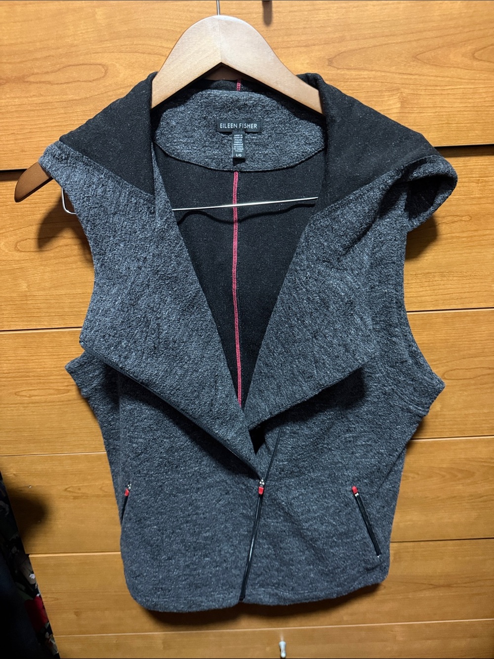 EILEEN FISHER Gray Hooded Sleeveless Wool-Blend Vest